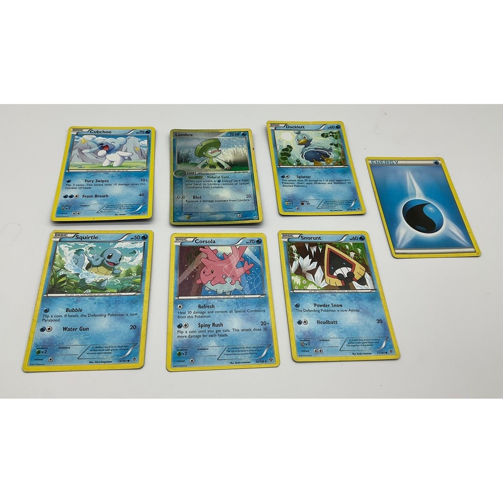 Pokemon Water Type Card Lot 7pc Squirtle Lombre Reverse Holo Blue TCG Bundle